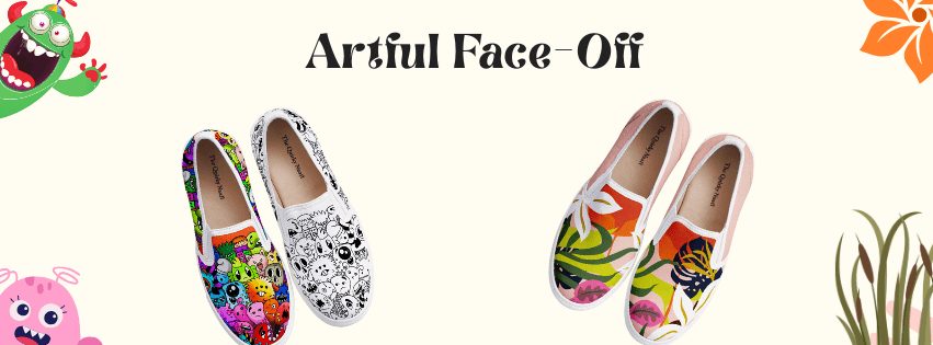 The Artful Face-Off Between Color Me Up & Abstract Floral Slip-ons - The Quirky Naari