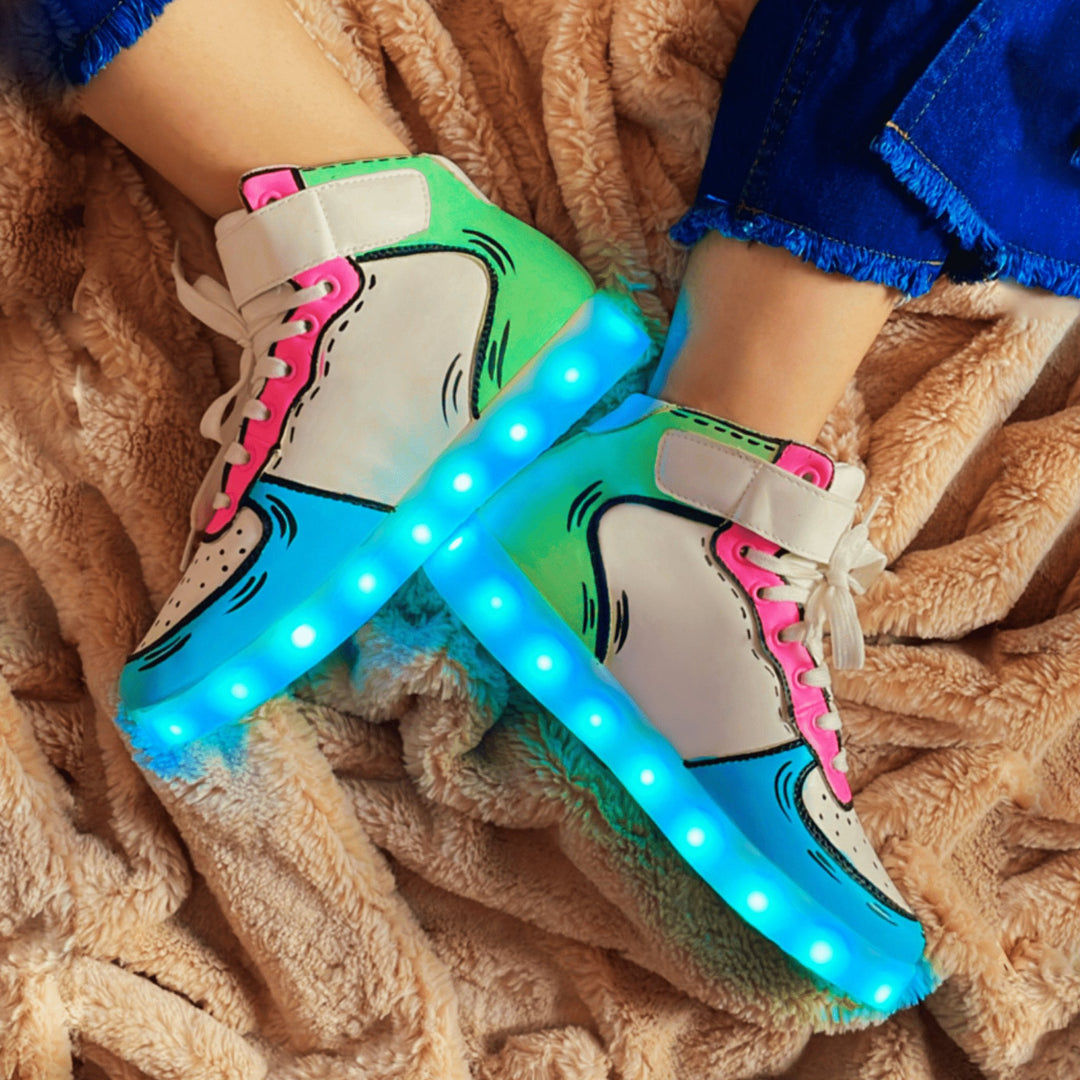 Light Me Up Sneakers - High Top (Color Block-Aqua) - The Quirky Naari