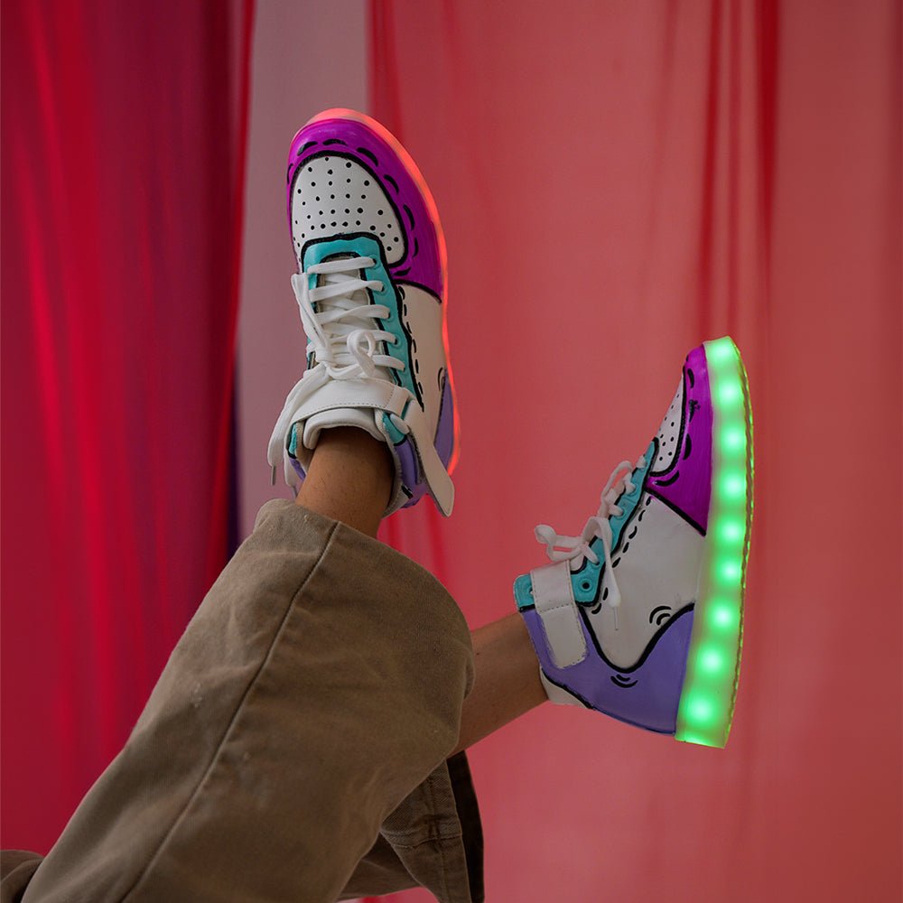 Light Me Up Sneakers - High Top (Color Block-Fuchsia) - The Quirky Naari